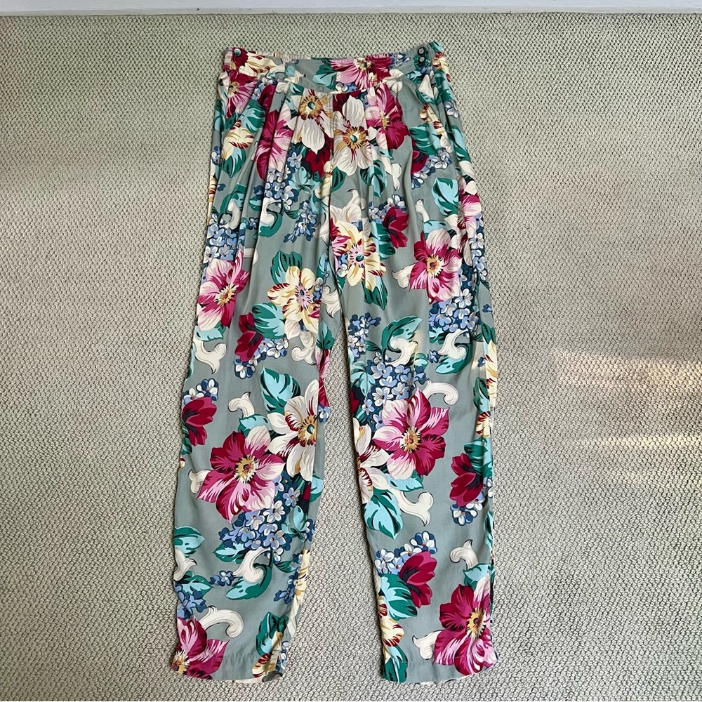 Vintage Pleated Floral Trousers